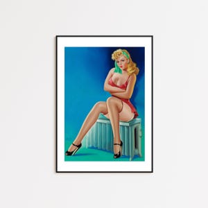 Sexy Pin Up Girl Print, Pin-Up, Pinup Girl, Handdrawn, Retro Art, Vintage Art, Pin up Print, Retro Print, Trippy Wall Art, Home Decor,