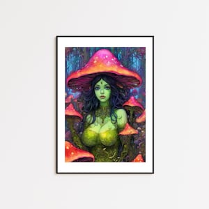 Pilz Mädchen Poster, Pilz Kunst, Psychedelisch, Retro Print, Surreale Kunst, Trippy Wandkunst, Vintage Wandbild, Trippy Wandkunst, Wohndekor