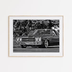 Chevrolet El Camino Ss 1970, Classic Cars, Coupe Pickup Truck, Black and White,Wall Art, Wall Decor,Car Lovers Gift,Car Enthusiasts,Car Gift