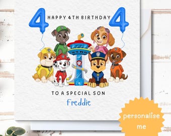 Personalised Paw Patrol inspired birthday card, any age or relative