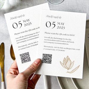 Personalised Floral Wedding RSVP Cards with QR Code: Elegant Textured Design