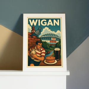 Wigan Poster - Wigan Poster, Wigan Krieger Poster, England Wanddekor, Retro nördlicher Druck, digitaler Download, geeignet für A4, A5, A6