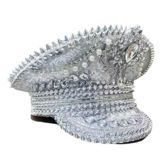 Pearl Flower Stone Cluster Embellished Sequin Glittered Captain Hat Accessories | Pearl Flower Stone Cluster Embellished Sequin  main image 2