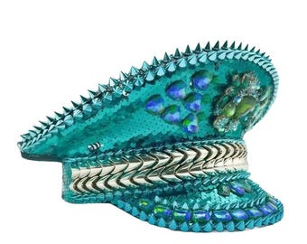 Rhinestones/ turquoise captains hat Amazon.com: KANGQL Rhinestone Captain Hat, Rhinestone Navy  main image 2