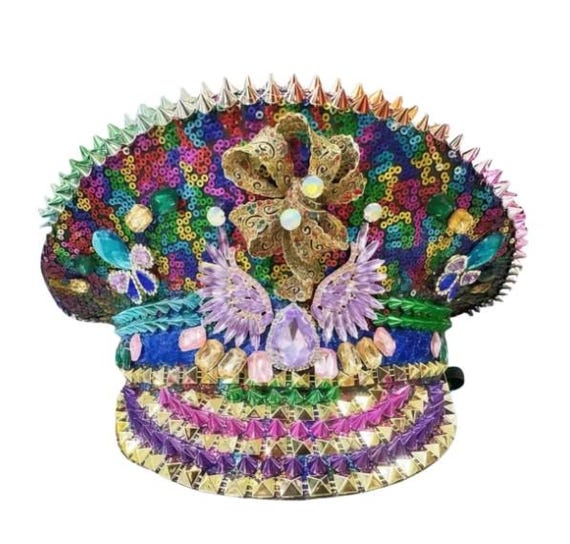 Rainbow festival sequin captains hat Groom Festival Captain Hat – Rainbow Sequin Wedding Hat  main image 3