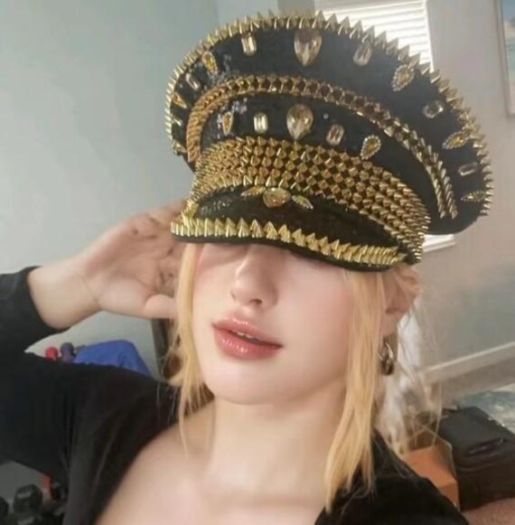 Black & Gold Spiked Festival Captain Hat – Sequin Drag Queen  display picture 1