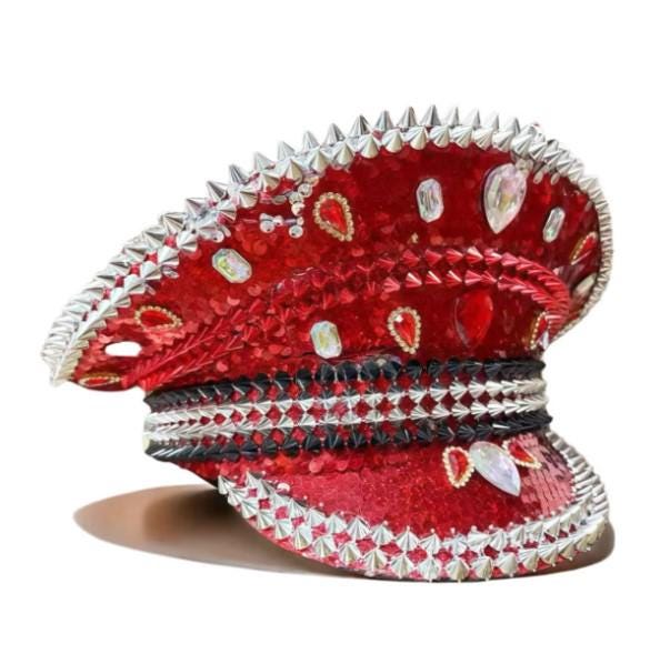 Red Studded Rhinestone Captain Hat - Etsy display picture 2