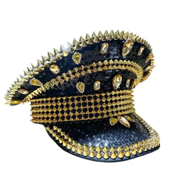 ? Gold Sequin & Spiked Captain’s Military Festival Hat Gigi golden captain festival hat gold / Captains Steampunk  main image 4