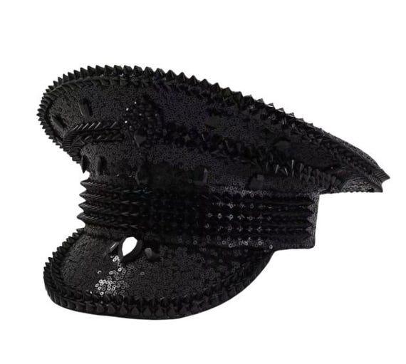 Rhinestone Pointed Spike Studded Captain Hat Green Sequin Captain Hat – Emerald Spiked Festival Hat With  main image 4