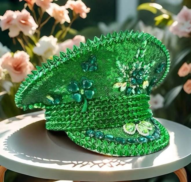 Emerald Green Sequin Captain Hat – Floral Drag Queen Hat  display picture 1