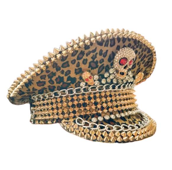 Dolls kill cheetah rave festival captains hat bling spikes rhinestones biker Dolls kill cheetah print rave festival hat | Mercari main image 4