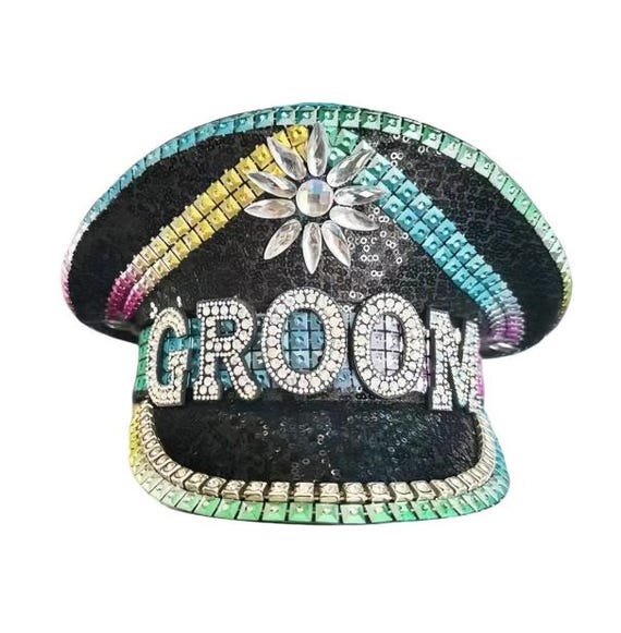 Groom Festival Captain Hat – Rainbow Sequin Wedding Hat 