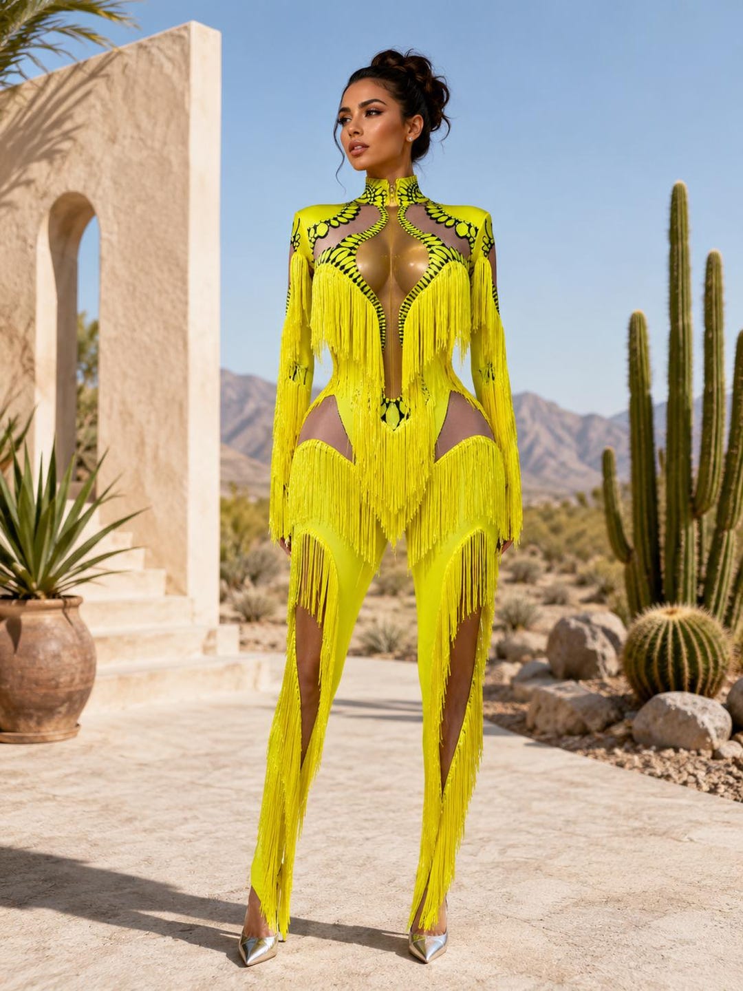 Neon Fringe Festival Catsuit, Rave Outfit Women, Latin Dance Costume ...