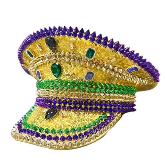 Gold, Green & Purple Spiked Festival Captain Hat – Sequin  display picture 3