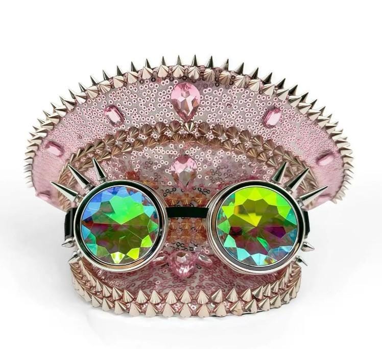 Pink Spiked Festival Hat With Kaleidoscope Goggles – Rave  display picture 3
