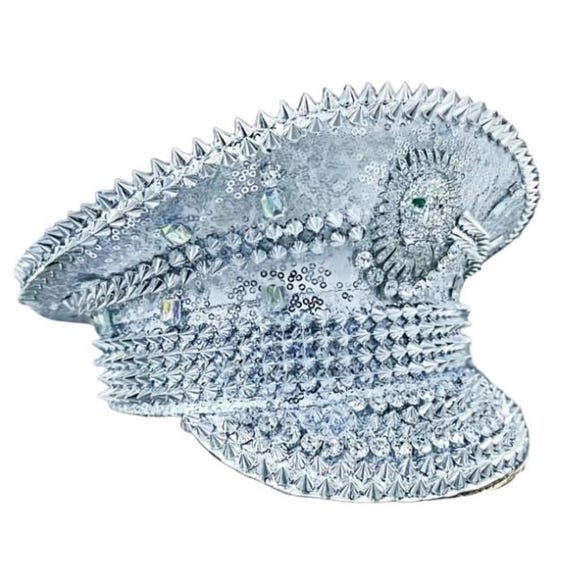 Silver Sequin Festival Captain Hat – Lion Head Rhinestone  display picture 3