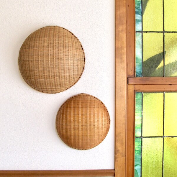 vintage winnowing basket wicker rattan large or extra large nesting bowl - photo prop