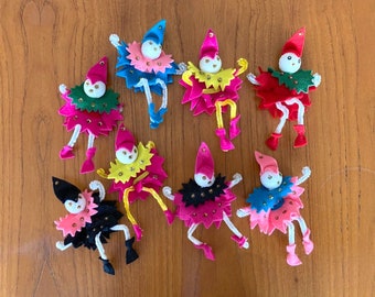 set 8 felt cheneille pipe cleaner sequin elves shelf sitters - tropical colors