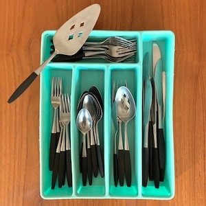 Kingston stainless replacement flatware black composite handles dinner salad forks knives image 1