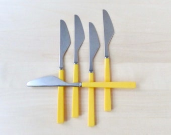 yellow handle stainless knives -  set of 5 - made in Japan