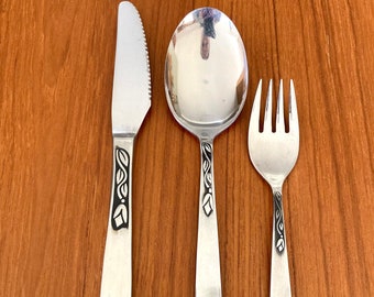 Amefa Holland flatware blackened pattern brushed stainless - CHOICE knives cake forks tablespoons