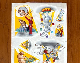 vintage decals circus elephant bear acrobats vintage water transfer - large sheet - NOS Royal 4668A