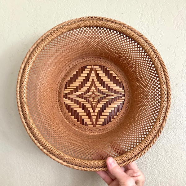 vintage winnowing basket wicker rattan large or extra large nesting bowl - photo prop