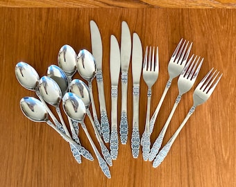 vintage stainless flatware scroll handles Northland Romford knives forks spoons 16 pieces
