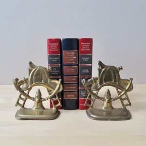 pair solid brass bookends fire fighter hat hose hydrant ladder gift for everyday hero image 2