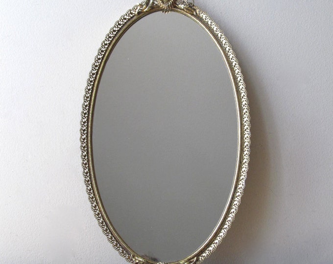 Gold Gilt Oval Vanity Mirror Tray Sunflowers and Filigree Etsy