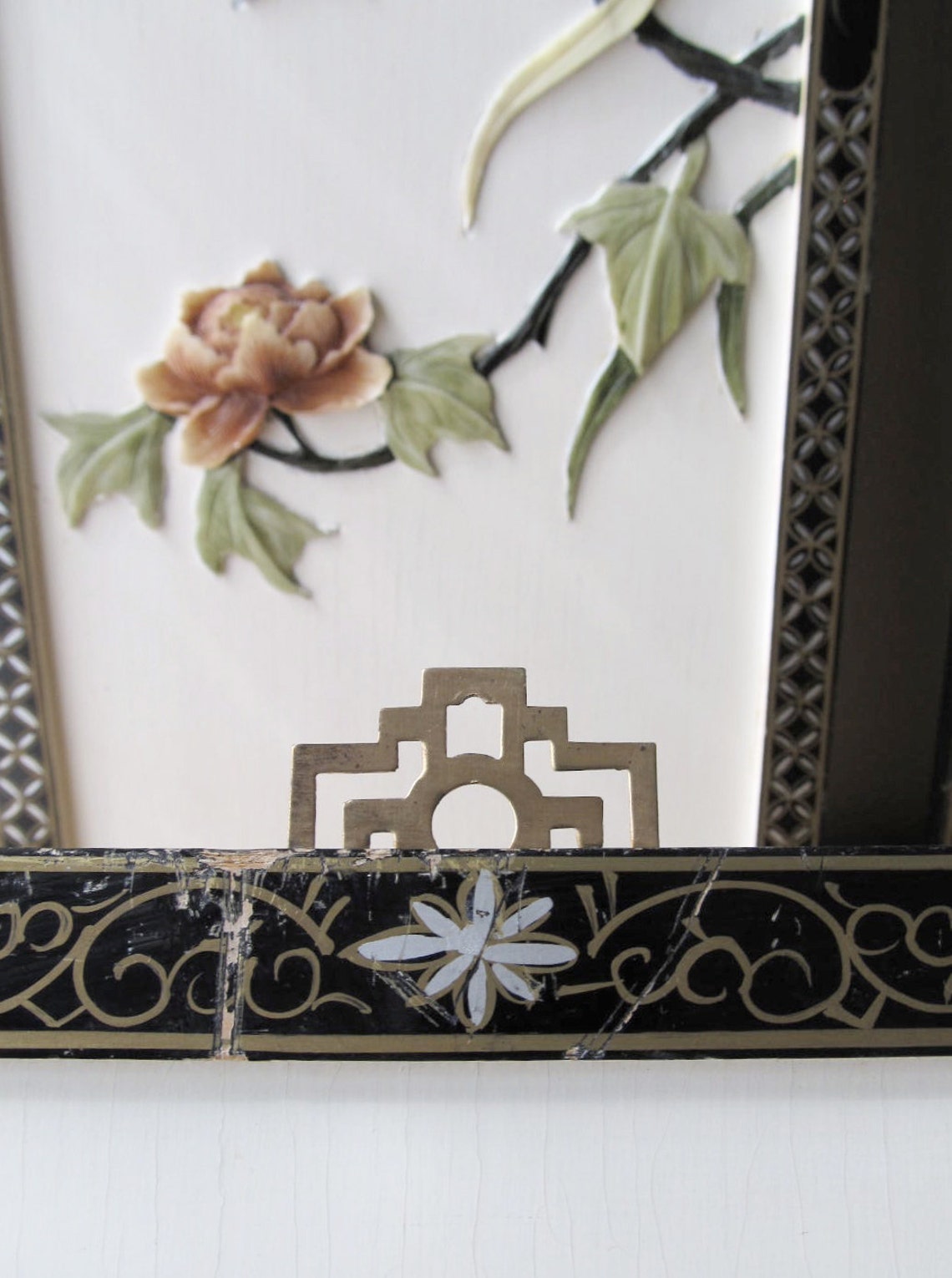 Vintage asian panels wall hangings with carved lotus birds and Etsy