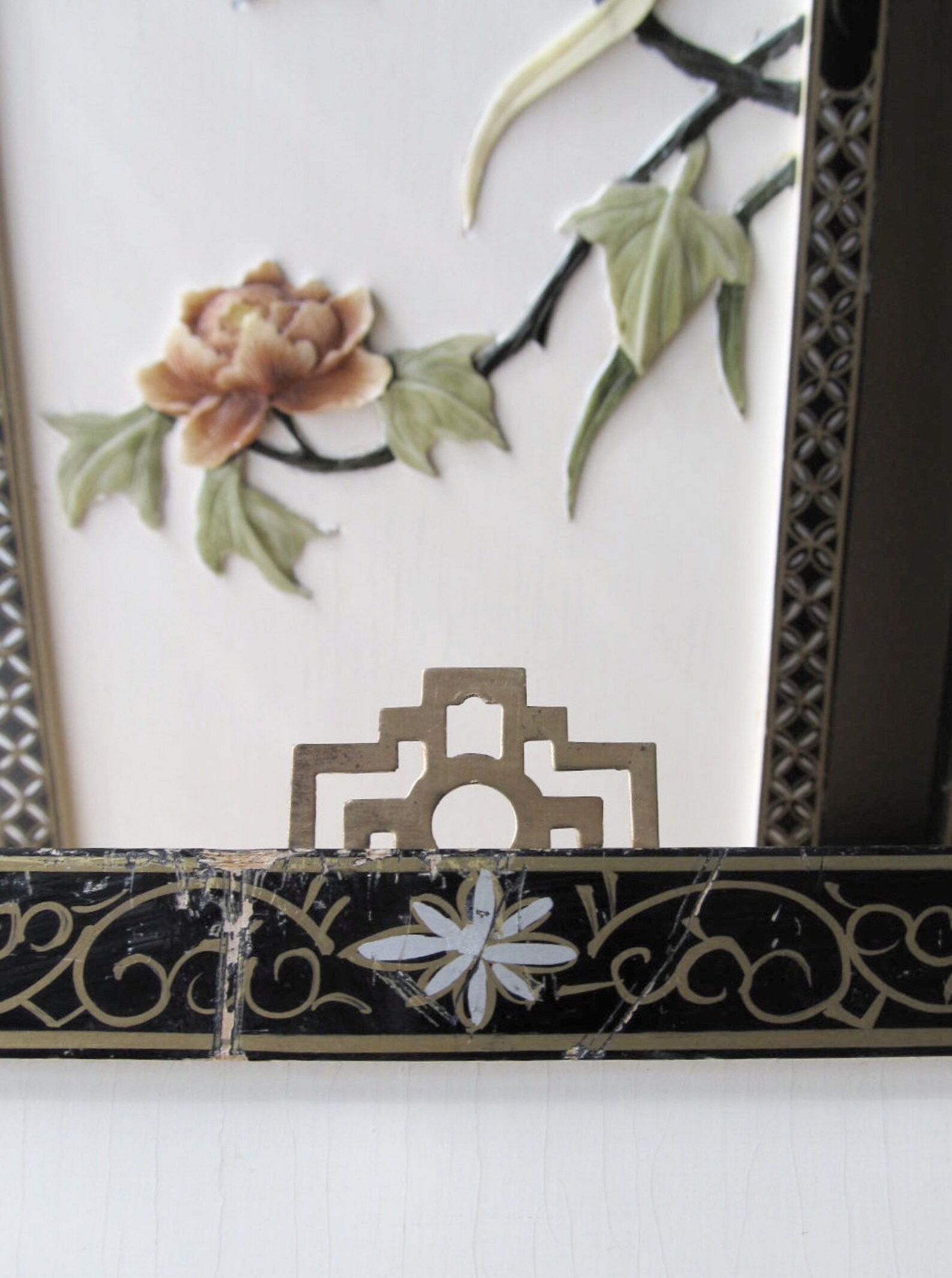 Vintage asian panels wall hangings with carved lotus birds and Etsy