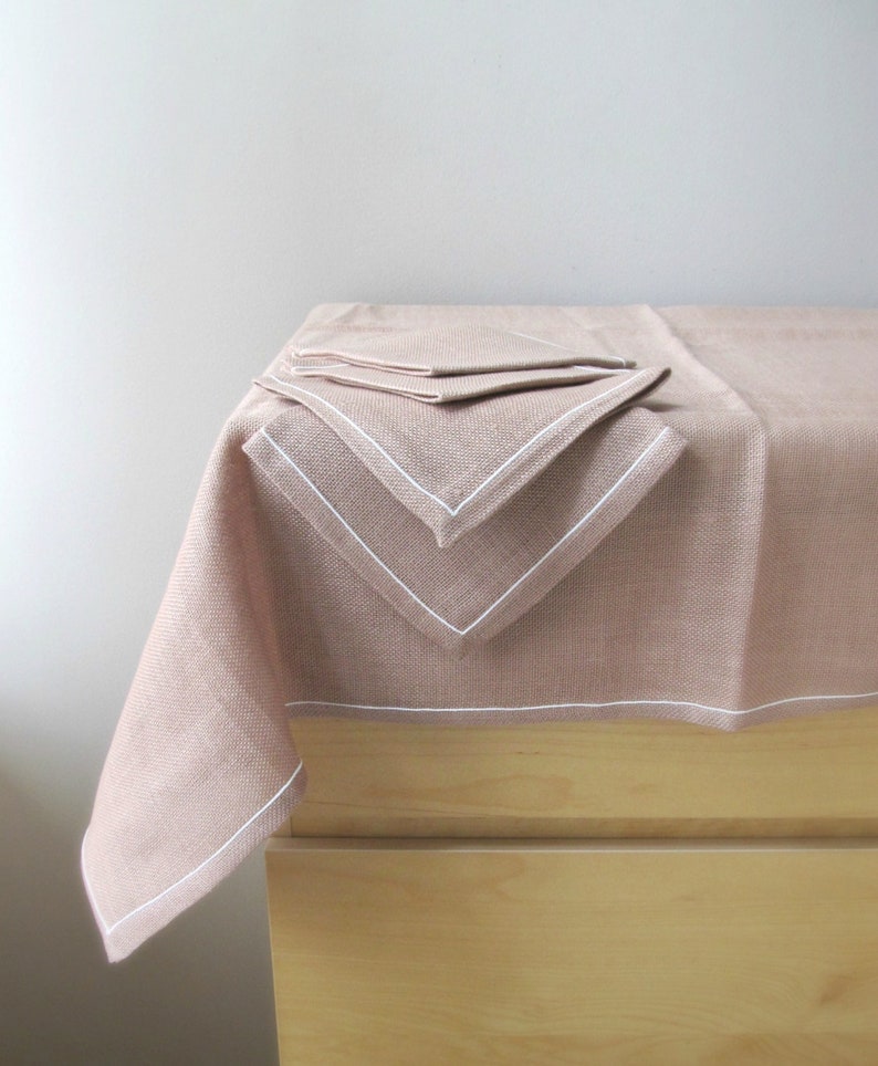 Vintage irish linen tablecloth and napkins sand beige taupe Etsy