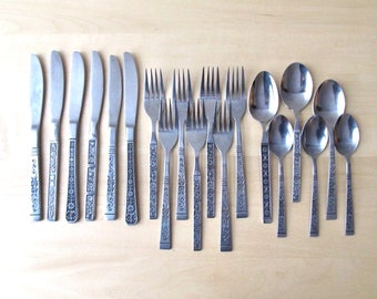 midcentury stainless flatware mix and match - floral panel scroll spanish revival - place setting or single piece