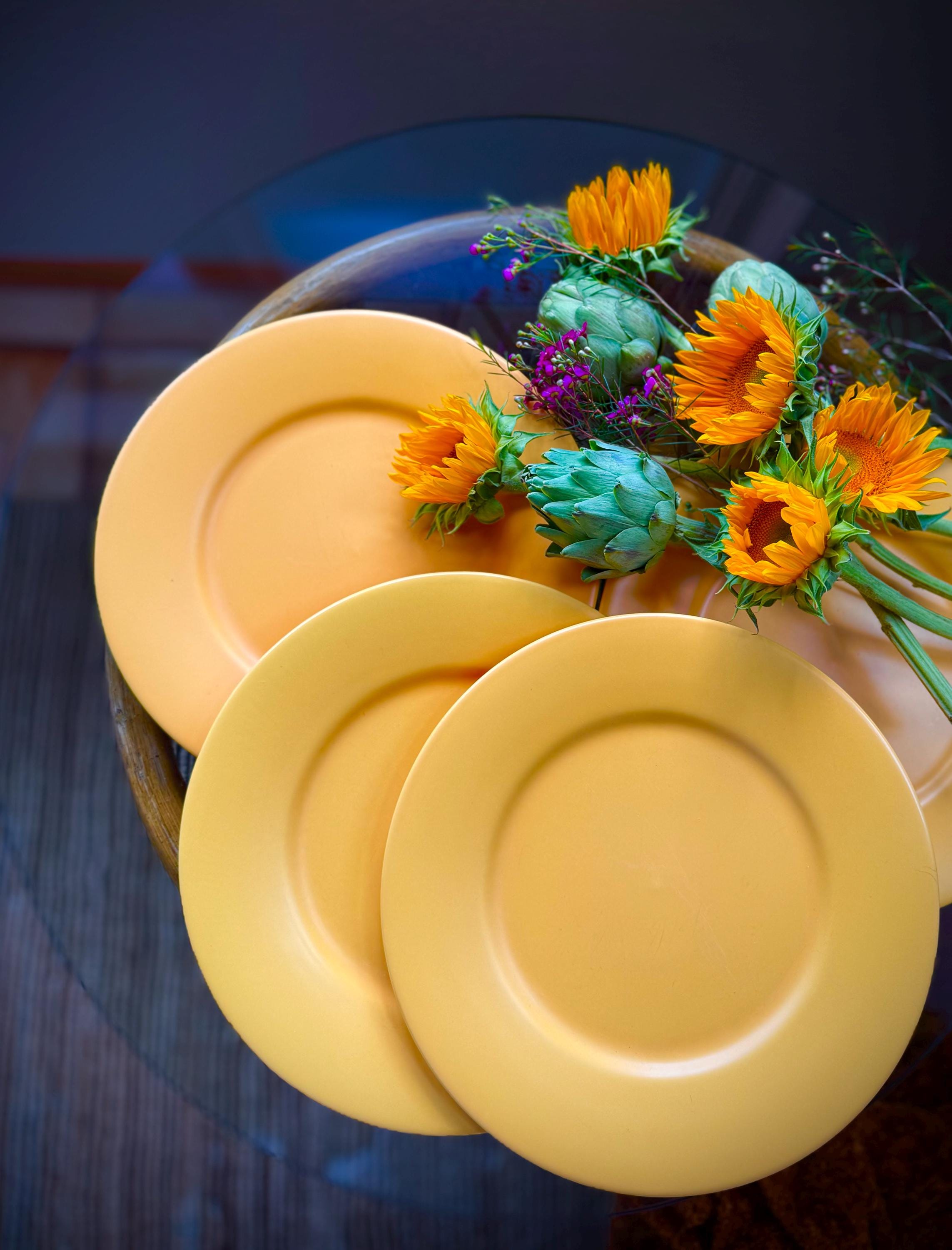 Set of 4 Vintage Gien France Yellow Ceramic Charger Plates