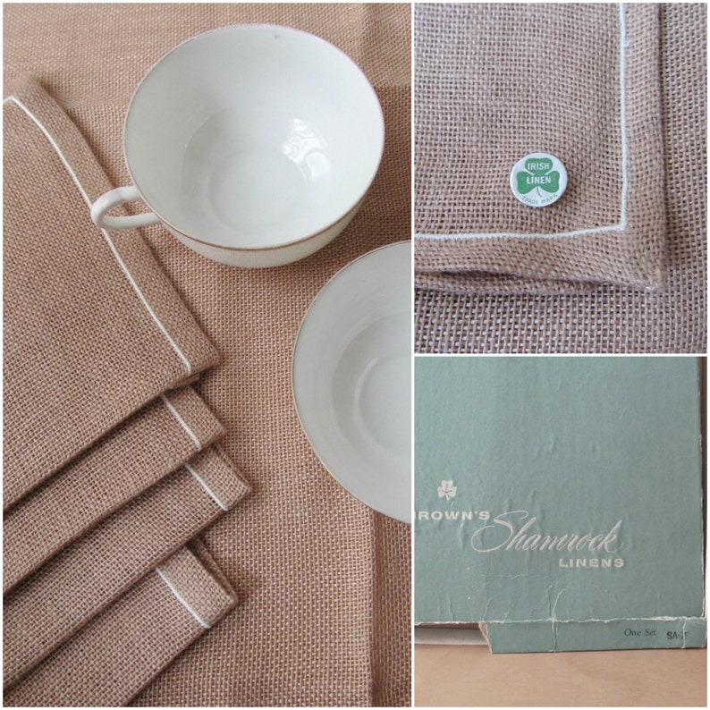 Vintage irish linen tablecloth and napkins sand beige taupe Etsy