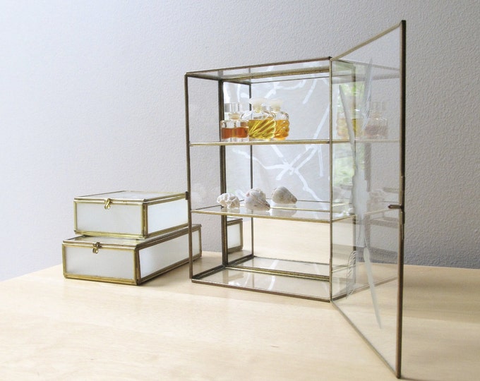 Vintage Curio Mirror Display Cases Etched Frosted Glass Etsy