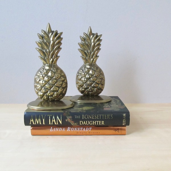 solid brass pineapple bookends - hospitality vintage home office library decor