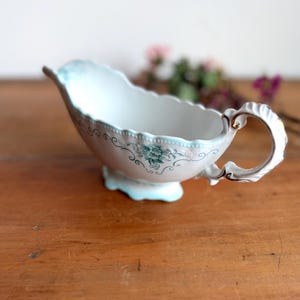 antique ironstone gravy boat – blue floral transferware, WH Grindley England