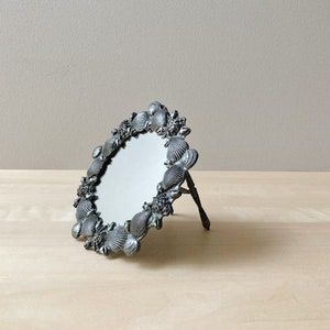 vintage pewter mirror with easel scallops seashell nautical decor image 2