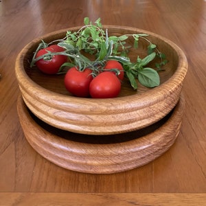 vintage teak round ribbed salad bowl Kalmar teak serving bowl made in thailand image 4