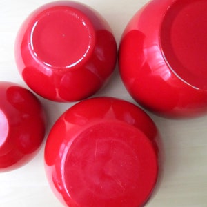 midcentury red apple canisters set of four aluminum brass leaf lids near mint condition image 9