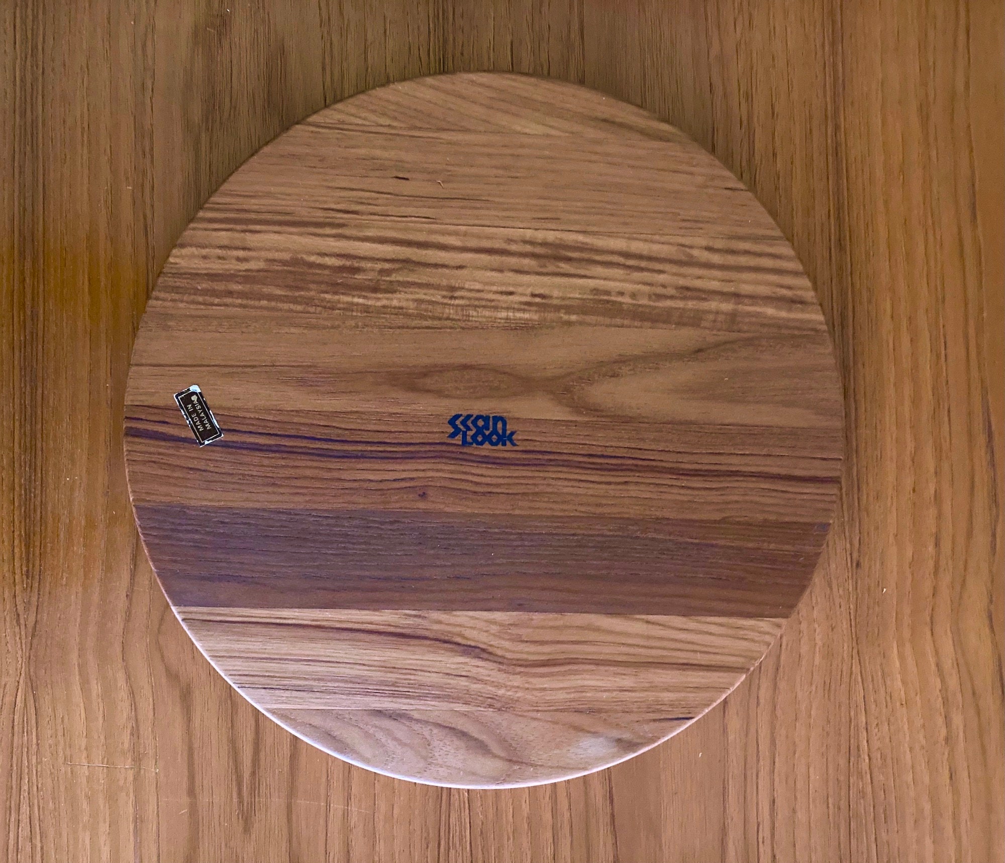 Large round teak wood serving tray charcuterie board vintage Etsy