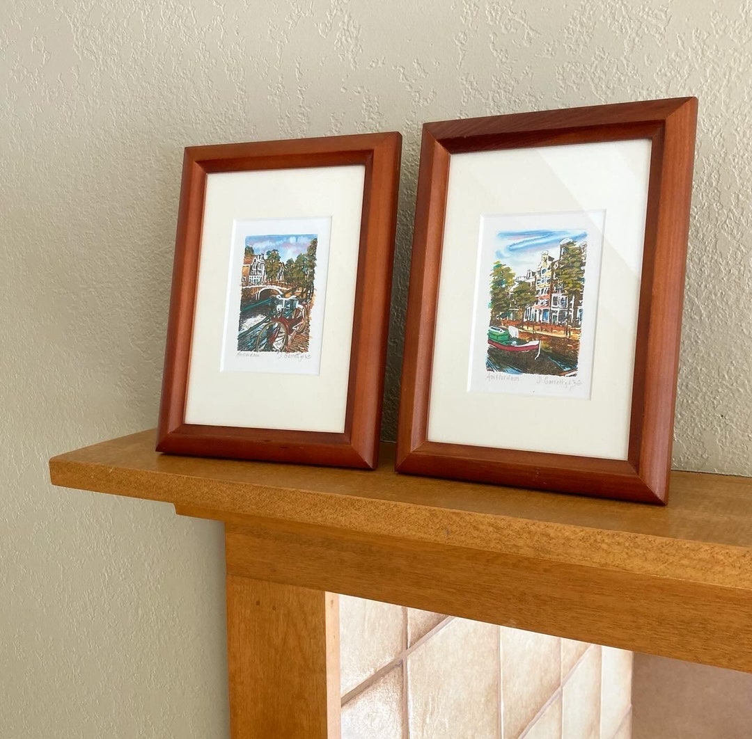 Original Paintings Pair Amsterdam Street Scene Framed 5 X 7 Artist