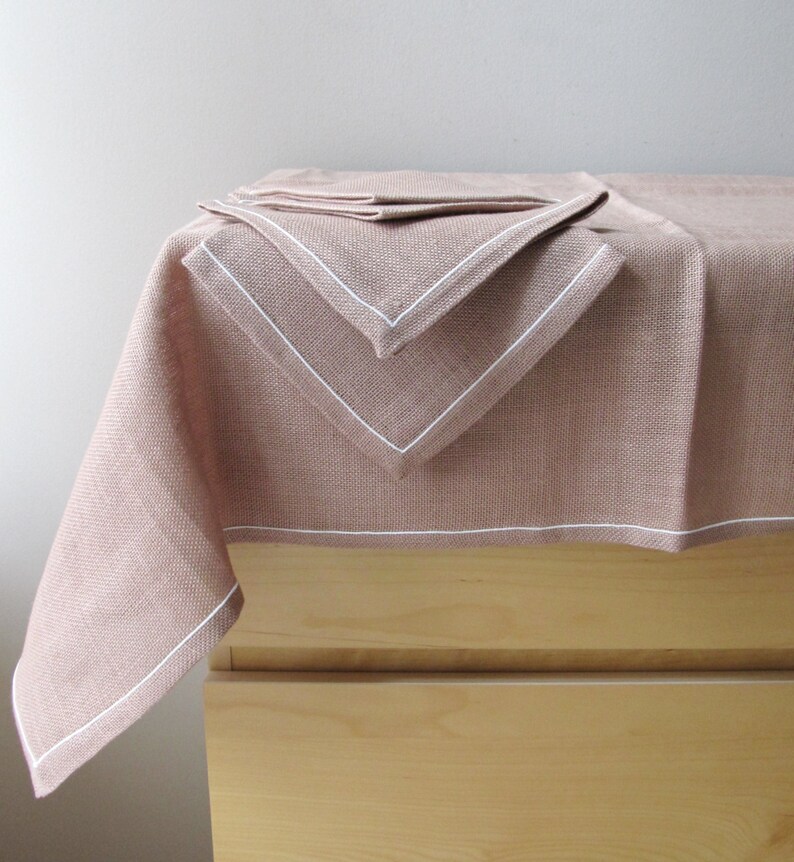 Vintage irish linen tablecloth and napkins sand beige taupe Etsy
