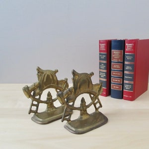 pair solid brass bookends fire fighter hat hose hydrant ladder gift for everyday hero image 4