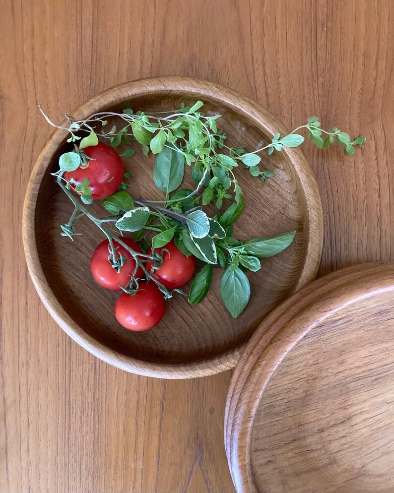 vintage teak round ribbed salad bowl Kalmar teak serving bowl made in thailand image 1