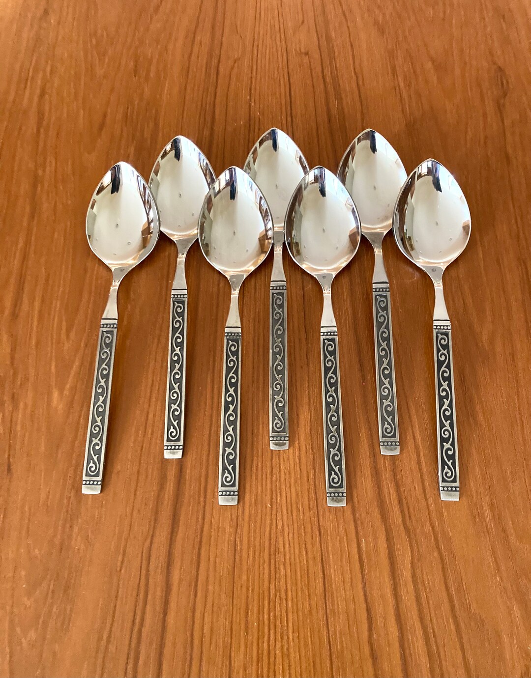 Oneida Midnight Stainless MCM Flatware Blackened Scroll Etsy