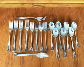 vintage stainless flatware floral handles Northland forks spoons 16 pieces