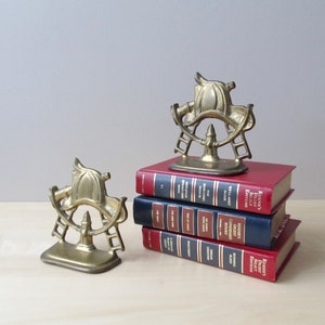 pair solid brass bookends fire fighter hat hose hydrant ladder gift for everyday hero image 1